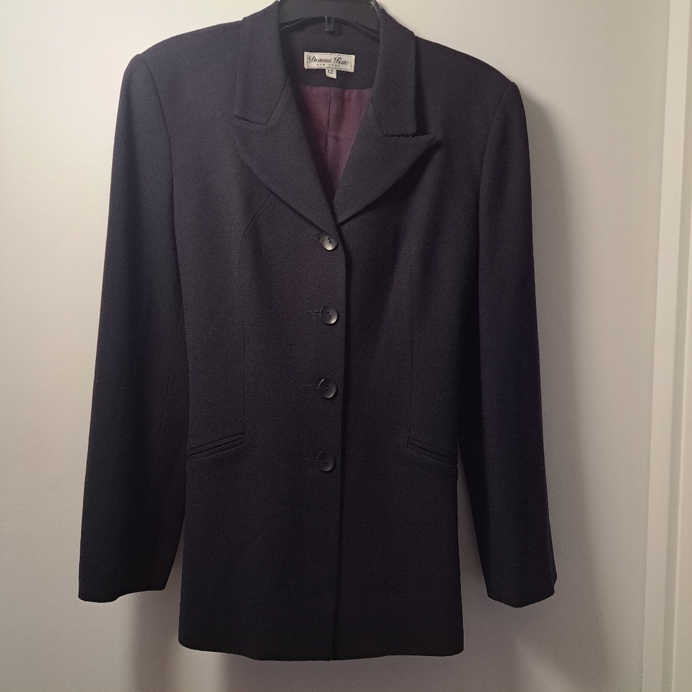 Donna Rae Vintage Wool Suit Jacket Button Down Blazer Navy Blue Women's size 12